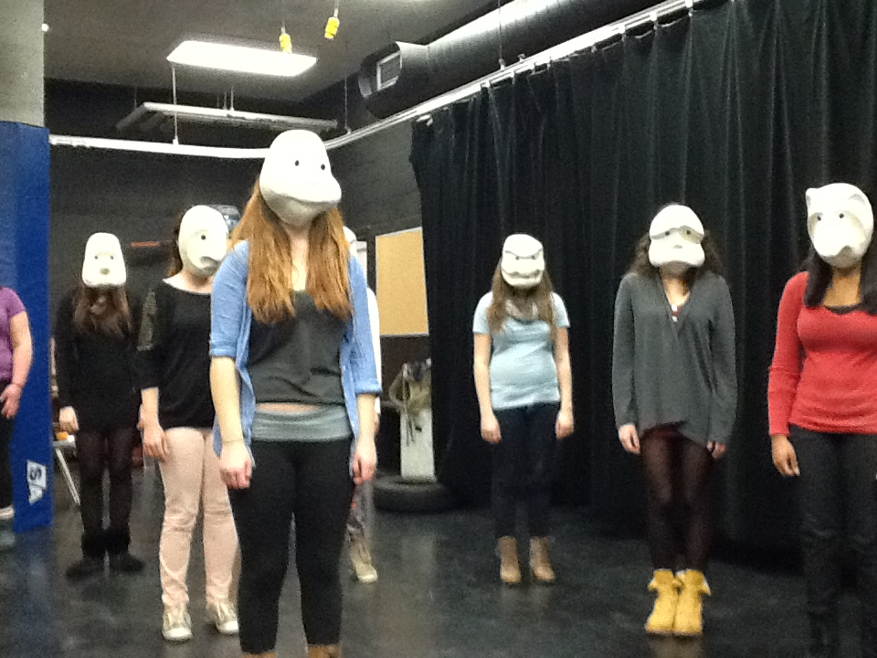 Grade 12 students exploring mask in performance